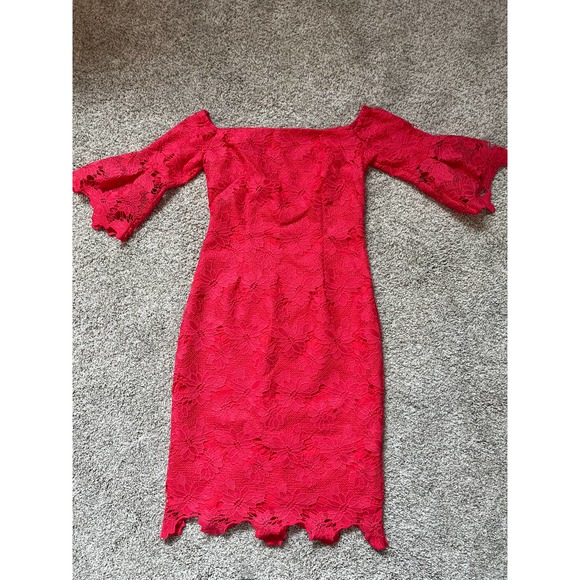 Vince Camuto Coral Lace Overlay Body Con Off Shoulder Dress Size 2 - Picture 6 of 14